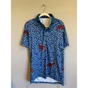 Greyson Jungle Wolf Blue Teal Golf  Polo‎ Small